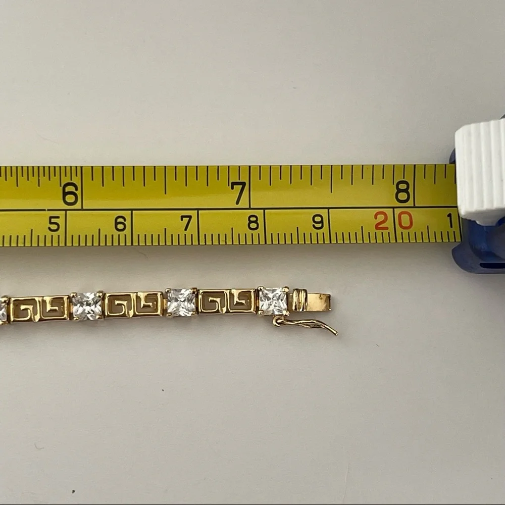 VTG Ross Simons sterling silver 925 CZ Greek key gold vermeil tennis bracelet - Picture 10 of 15